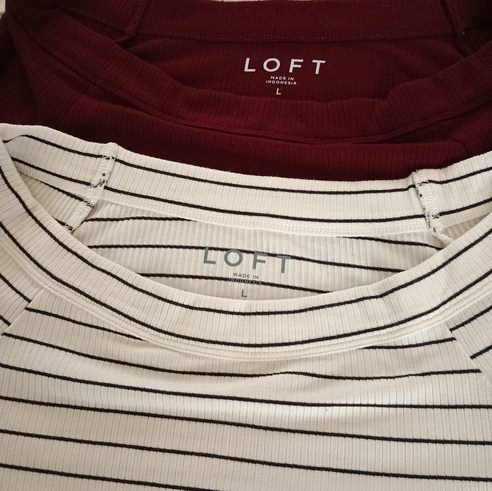 LOFT Burgundy and Striped Tops